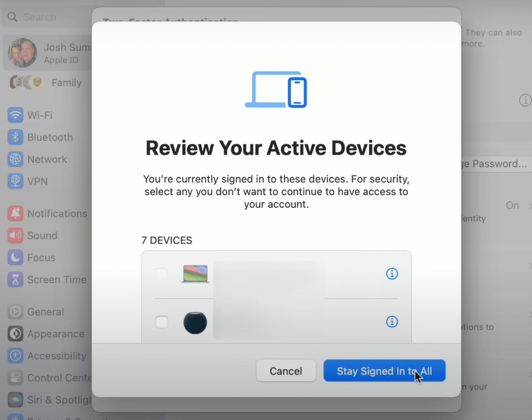 Review active devices