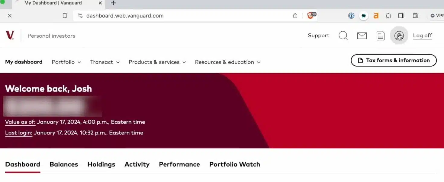 vanguard security settings