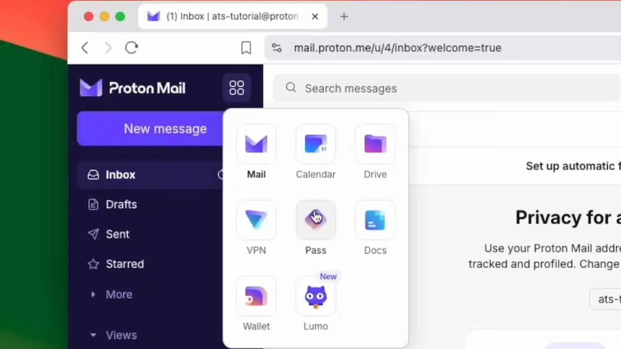 Screenshot of ProtonMail, moving to Proton Pass