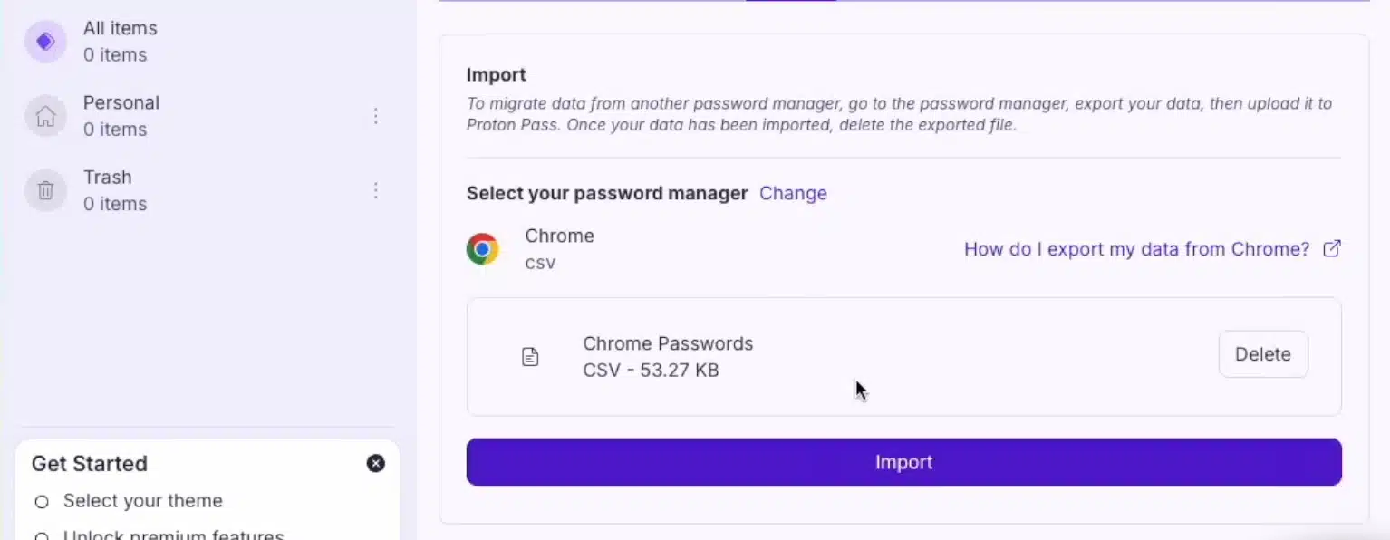 Proton Pass import from Chrome